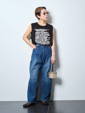 「Lee（リー）のLEE 別注 PAINTER PANTS：デニムパンツ（デニムパンツ、ブルー系）」を使った、KAJImiさん（レディース・160cm）の夏コーディネート