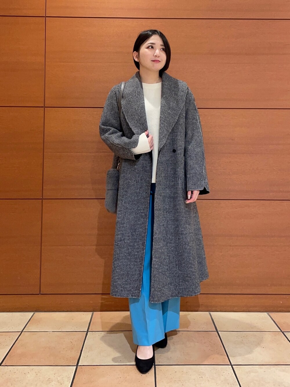 ANAYI チェック柄 袖口ファーコート 38
