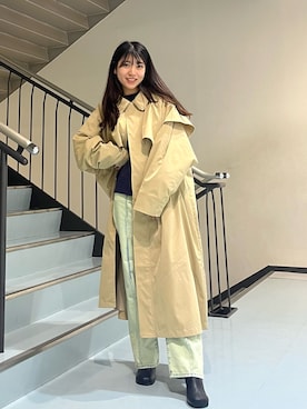 「154cm」｜「アイテム（ステンカラーコート）」を使った、マ　ナさん（レディース・154cm）の秋コーディネート