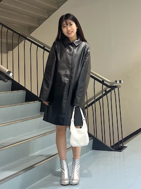 「フェイクレザー」｜「アイテム（その他アウター）」を使った、マ　ナさん（レディース・154cm）の秋コーディネート