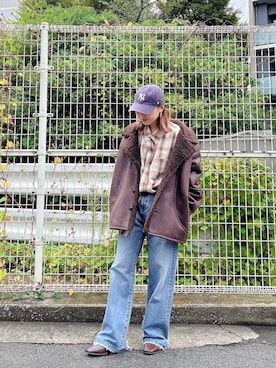 「Ungrid（アングリッド）のビッグルーズチェックシャツ（シャツ/ブラウス）」を使った、増田理佳子さん（レディース・156cm）の秋コーディネート