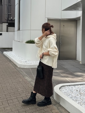 「Ungrid（アングリッド）のアイテム（パーカー）」を使った、増田理佳子さん（レディース・156cm）の秋コーディネート