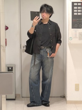 「WYM LIDNM（ウィム バイ リドム）のFAUX SUEDE SHOULDER BAG（ショルダーバッグ）」を使った、shusoさん（メンズ・170cm）の秋コーディネート