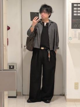「remer（リメール）の長袖シャツ（シャツ/ブラウス、グレー系）」を使った、shusoさん（メンズ・170cm）の秋コーディネート