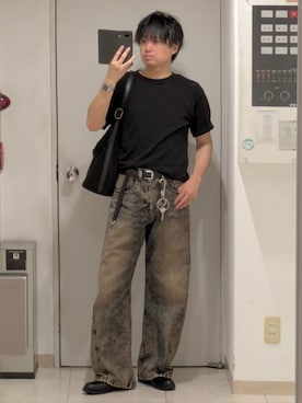 「WYM LIDNM（ウィム バイ リドム）のCOOL DRY DEODORANT WIDE U NECK INNER TEE（インナーウェア/肌着）」を使った、shusoさん（メンズ・170cm）の夏コーディネート