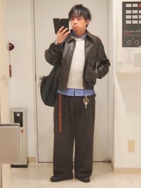 「WYM LIDNM（ウィム バイ リドム）のSILK BLEND V-NECK KNIT（ニット/セーター、ホワイト系）」を使った、shusoさん（メンズ・170cm）の春コーディネート