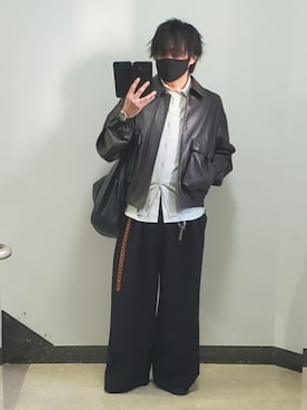 「WYM LIDNM（ウィム バイ リドム）のARTIFICIAL GRAIN  SHORT BLOUSON（ブルゾン、ブラウン系）」を使った、shusoさん（メンズ・170cm）の春コーディネート