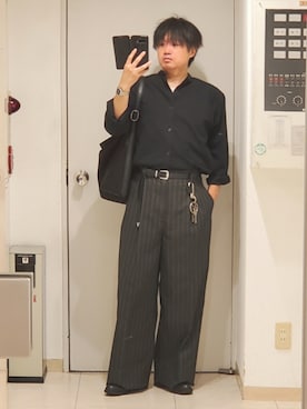 「GU（ジーユー）のアイテム（シャツ/ブラウス、ブラック系）」を使った、shusoさん（メンズ・170cm）の夏コーディネート