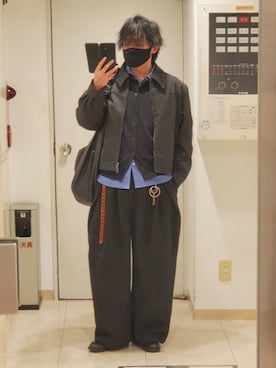 「WYM LIDNM（ウィム バイ リドム）のTECH WOOL GABARDINE ZIP BLOUSON【SET-UP】（ブルゾン、グレー系）」を使った、shusoさん（メンズ・170cm）の春コーディネート