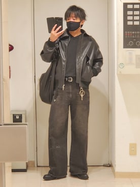 「WYM LIDNM（ウィム バイ リドム）のFOX BLEND STANDARD KNIT(V-NECK / CREW-NECK)（ニット/セーター、グレー系）」を使った、shusoさん（メンズ・170cm）の春コーディネート