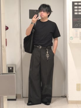 「UNIQLO（ユニクロ）のアイテム（ニット/セーター、ブラック系）」を使った、shusoさん（メンズ・170cm）の夏コーディネート