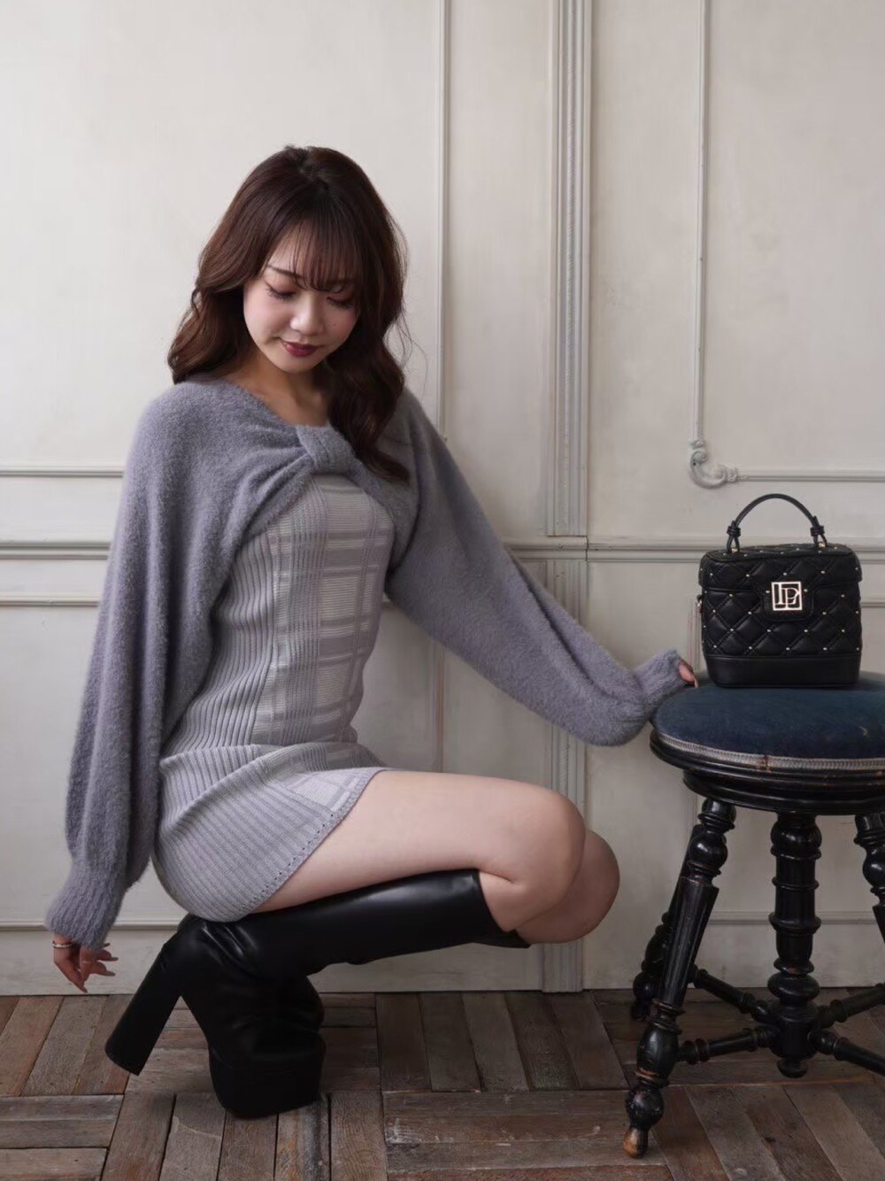 FREE ファッション 新品リボンフェザーアンサンブルニット