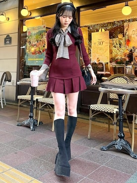 「アイテム（ワンピース/ドレス、レッド系）」を使った、LIP SERVICEさん（レディース・158cm）の冬コーディネート