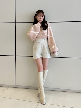 Tシャツ/カットソー（ピンク系）を使った「ショートパンツ」の