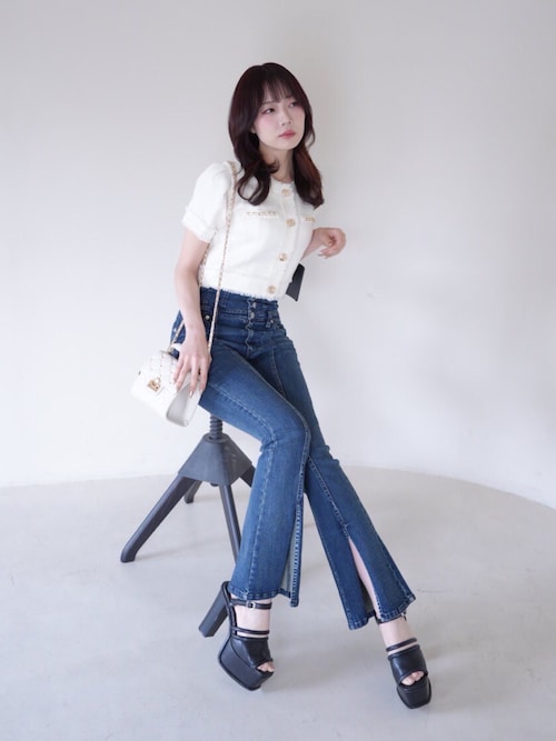 セール】センタースリットフレアデニムパンツ（デニムパンツ