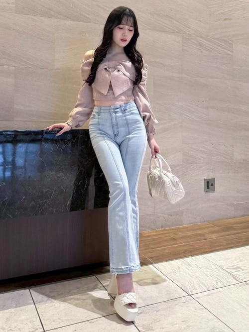 セール】リボンオフショルロングスリーブトップス（シャツ/ブラウス