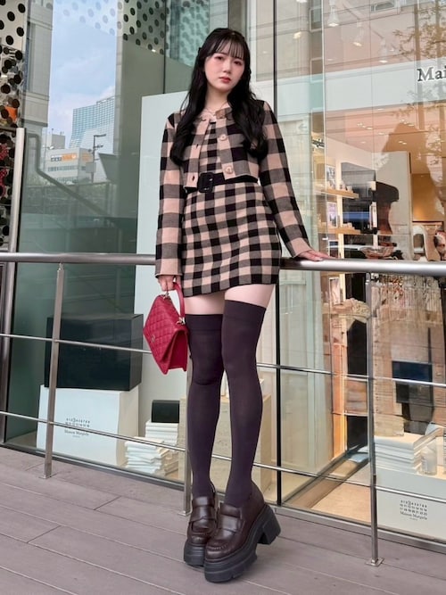 レトロチェックアンサンブルニットワンピース（ワンピース