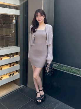 「LIPSERVICE（リップサービス）のモールニットアンサンブルワンピース（ワンピース、グレー系）」を使った、LIP SERVICEさん（レディース・163cm）の春コーディネート