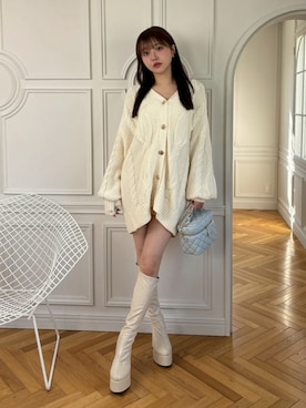 「LIPSERVICE（リップサービス）のspringケーブルニットカーディガン（カーディガン/ボレロ、ホワイト系）」を使った、LIP SERVICEさん（レディース・163cm）の春コーディネート