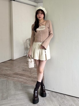 「LIPSERVICE（リップサービス）のバイカラーコルセットニットトップス（Tシャツ/カットソー、ベージュ系）」を使った、LIP SERVICEさん（レディース・160cm）の秋コーディネート