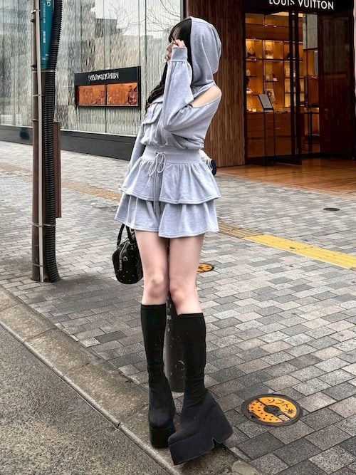 オープンショルダースウェットフーディーワンピース（ワンピース