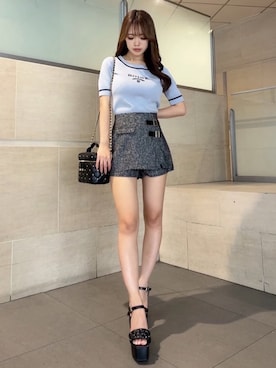 「LIPSERVICE（リップサービス）のダブルベルトラップショートパンツ（その他パンツ、その他）」を使った、LIP SERVICEさん（レディース・158cm）の夏コーディネート