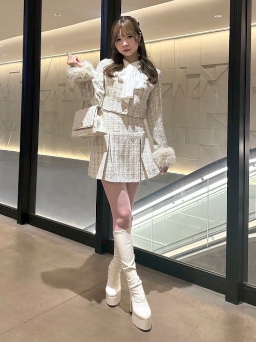 ファースリーブツイードクロップドジャケット（テーラード