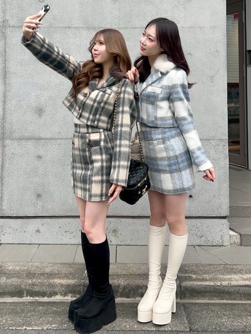 セール】ファーカラーシャギーチェックジャケット（その他アウター