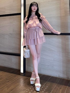 「アイテム（ロンパース）」を使った、LIP SERVICEさん（レディース・158cm）の夏コーディネート