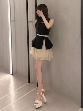 「LIPSERVICE（リップサービス）のレイヤードノースリワンピース（ワンピース、ブラック系）」を使った、LIP SERVICEさん（レディース・158cm）の夏コーディネート