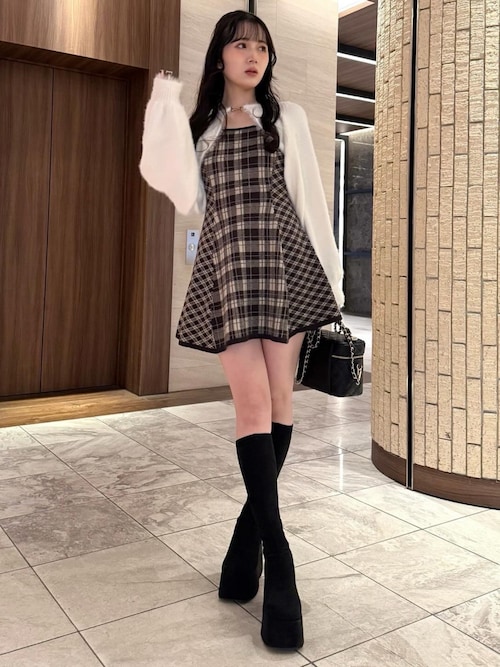 形が選べる】フェザーチェックアンサンブルワンピース（ワンピース