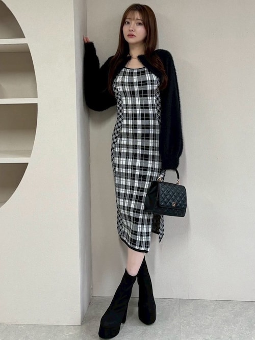 セール】【WEB限定】フェザーチェックアンサンブルロングワンピース