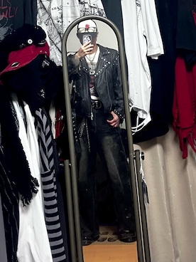 「アイテム（ライダースジャケット）」を使った、naokenさん（メンズ・174cm）の秋コーディネート