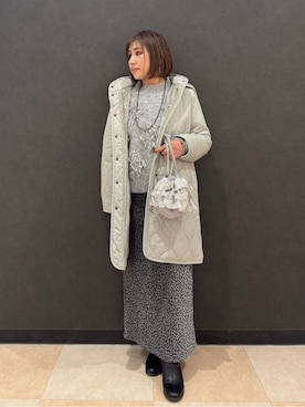 「SHOO・LA・RUE（シューラルー）の【撥水/フード取り外し可】冬に嬉しいこだわり満載 ひょうたん柄キルトコート【CIRCRIC】（その他アウター、グリーン系）」を使った、Megさん（レディース・153cm）の冬コーディネート