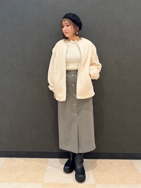 「SHOO・LA・RUE（シューラルー）のボアノーカラーブルゾン（ブルゾン、ホワイト系）」を使った、Megさん（レディース・153cm）の秋コーディネート