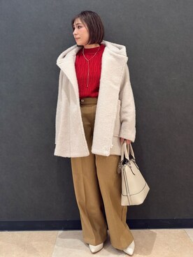 「SHOO・LA・RUE（シューラルー）の【あったか】ボリュームフードが小顔効果 スライバーフーディーコート（その他アウター、ホワイト系）」を使った、Megさん（レディース・153cm）の冬コーディネート