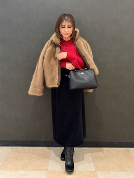「Cutie Blonde（キューティーブロンド）のフェイクファーブルゾン（ブルゾン、イエロー系）」を使った、Megさん（レディース・153cm）の冬コーディネート