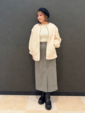 「アイテム（ハンチング/ベレー帽）」を使った、Megさん（レディース・153cm）の冬コーディネート