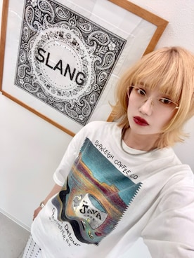 「AHLEMのアイテム（メガネ、ゴールド系）」を使った、Kotoさん（レディース・160cm）の夏コーディネート