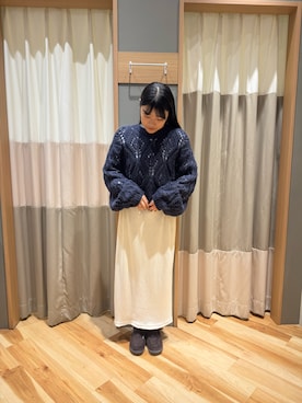 「ベロアスカート」｜「アイテム（ブーツ）」を使った、kahoさん（レディース・156cm）の冬コーディネート