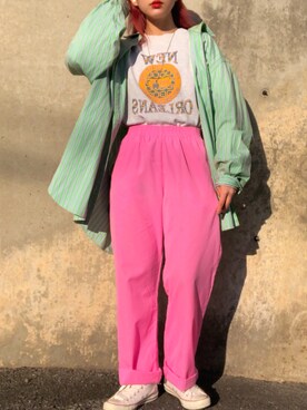 「Panamaboy（パナマボーイ）のアイテム」を使った、mocaさん（レディース・158cm）の春コーディネート