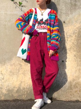 「Panamaboy（パナマボーイ）のアイテム（パンツ）」を使った、mocaさん（レディース・158cm）の冬コーディネート