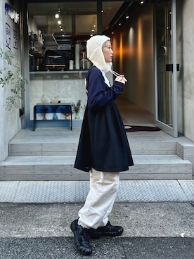 「ニットキャップ」｜「アイテム（ワンピース/ドレス）」を使った、mocaさん（レディース・158cm）の秋コーディネート