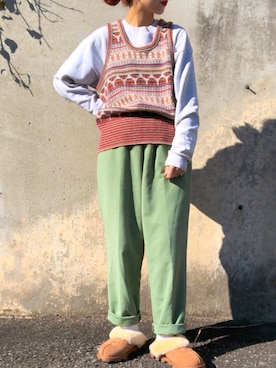「Panamaboy（パナマボーイ）のアイテム（パンツ）」を使った、mocaさん（レディース・158cm）の冬コーディネート