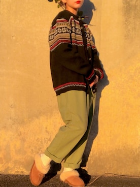 「Panamaboy（パナマボーイ）のアイテム（パンツ）」を使った、mocaさん（レディース・158cm）の冬コーディネート