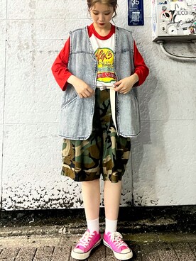 「SPINNS（スピンズ）のアイテム（ベスト）」を使った、mocaさん（レディース・158cm）の夏コーディネート