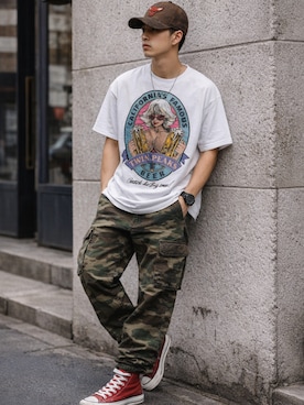 「no brand（ノーブランド）のアイテム（トップス）」を使った、AIファッションコーデさん（メンズ・165cm）の春コーディネート