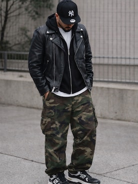 「schott（ショット）のアイテム（ジャケット/アウター）」を使った、AIファッションコーデさん（メンズ・165cm）の春コーディネート