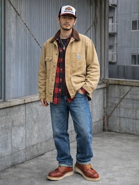 「アイテム（カバーオール）」を使った、AIファッションコーデさん（メンズ・165cm）の春コーディネート