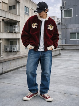 「アイテム（ダウンジャケット/コート）」を使った、AIファッションコーデさん（メンズ・165cm）の春コーディネート